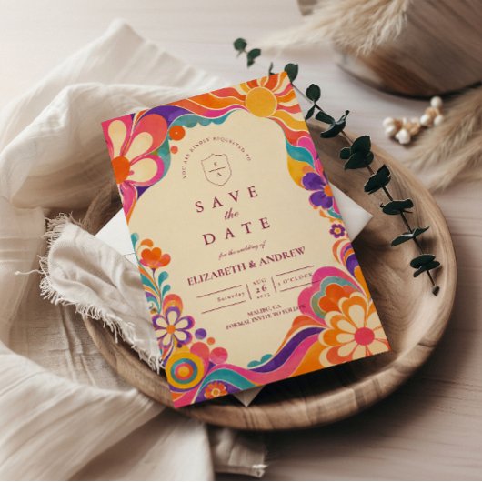 Save The Date Mariage Rétro Groovy des Années 60