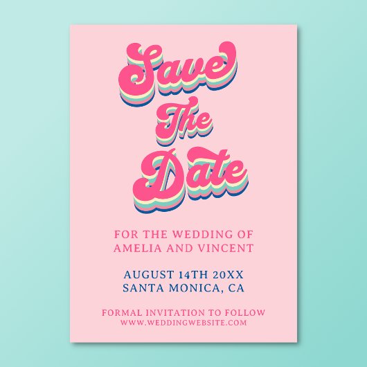 Save The Date Mariage Rétro Groovy Typographie Rose
