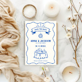 Save The Date Mariage Rétro Illustré à la Main Dessin Fantaisist