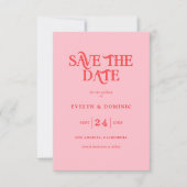 Save The Date Mariage rétro moderne à la typographie rose et rou (Devant)