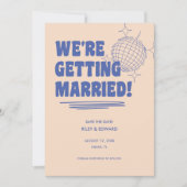Save The Date Mariage rétro moderne avec typographie grasse bleu (Devant)