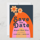 Save The Date Mariage rétro moderne Daisy des années 70 (Devant)