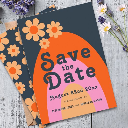 Save The Date Mariage rétro moderne Daisy des années 70
