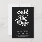 Save The Date Mariage Rétro Moderne Groovy Gras Écriture Blanche (Devant)