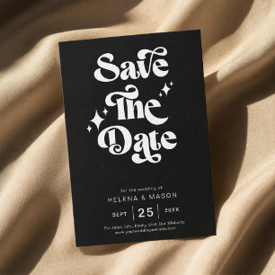 Save The Date Mariage Rétro Moderne Groovy Gras Écriture Blanche
