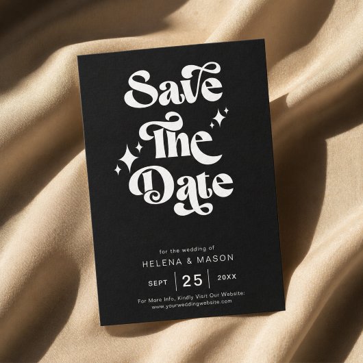 Save The Date Mariage Rétro Moderne Groovy Gras Écriture Blanche