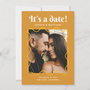 Save The Date Mariage Rétro Moutarde Doré Photo à Cadre Ondulé