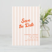 Save The Date Mariage rétro rayé pêche et tangerine (Debout devant)
