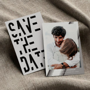 Save The Date Mariage Rétro Rayures Années 70 Noir et Blanc Élég