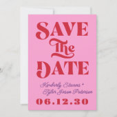 Save The Date Mariage rétro rose rouge (Devant)