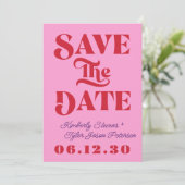 Save The Date Mariage rétro rose rouge (Debout devant)
