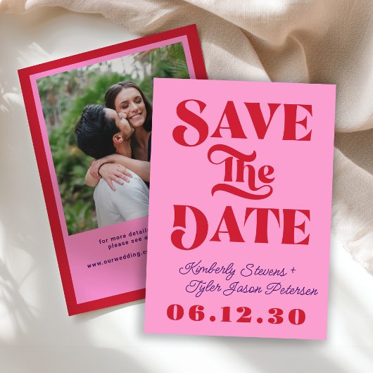 Save The Date Mariage rétro rose rouge