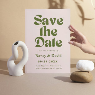 Save The Date Mariage Rétro Rose Vert Enregistrez La Date