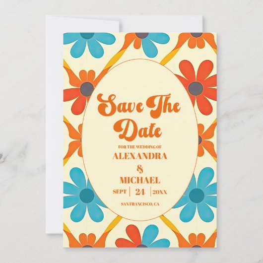 Save The Date mariage rétro Super orange des années 70 (Devant)