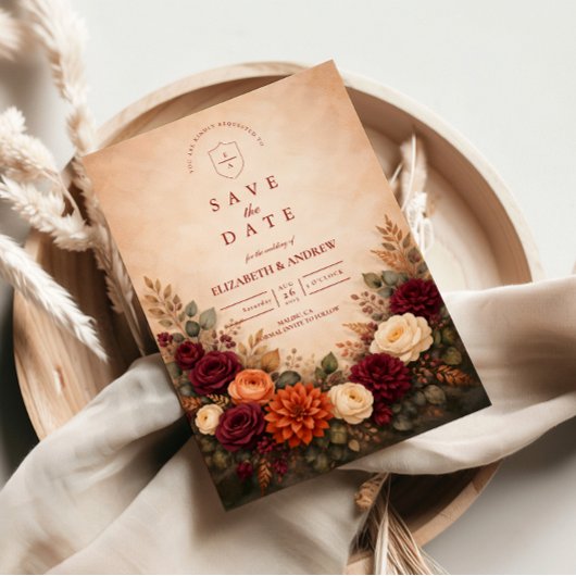 Save The Date Mariage Romance Florale d'Automne
