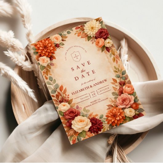 Save The Date Mariage Romance Florale d'Automne