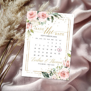 Save The Date Mariage romantique à cadre rose floral rose