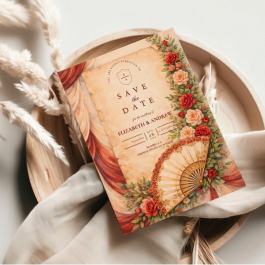 Save The Date Mariage Romantique à l'Éventail Espagnol