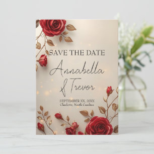 Save The Date Mariage Romantique aux Roses Rouges Enchantées et