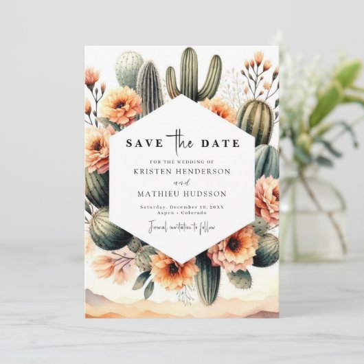 Save The Date Mariage romantique Boho Cactus (Debout devant)