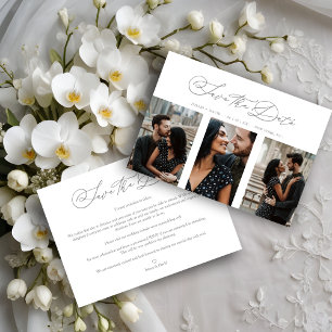 Save The Date Mariage romantique chic engagé 3 Photos Collage