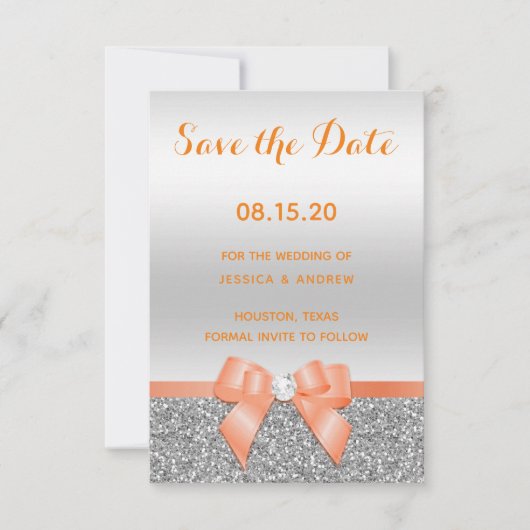 Save The Date Mariage Romantique Corail Arc et Paillettes d'Arge (Devant)