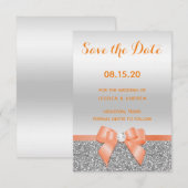 Save The Date Mariage Romantique Corail avec Nœud et Paillettes  (Devant / Derrière)