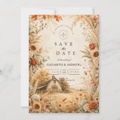 Save The Date Mariage Romantique de Barn d'Automne (Devant)