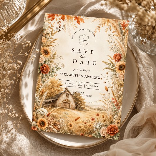 Save The Date Mariage Romantique de Barn d'Automne