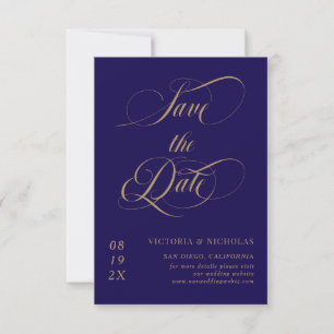 Save The Date Mariage Romantique Élégant Bleu de Cobalt