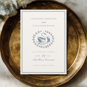 Save The Date Mariage Romantique Élégant Vintage Cygne Bleu