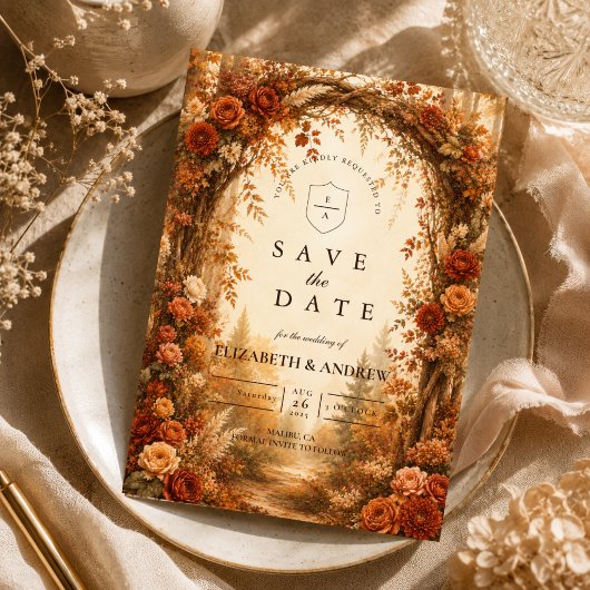 Save The Date Mariage romantique en forêt d'automne