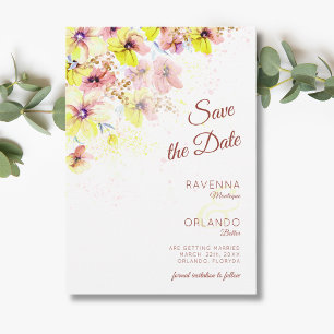 Save The Date Mariage romantique floral pastel Pensée pêche jaun