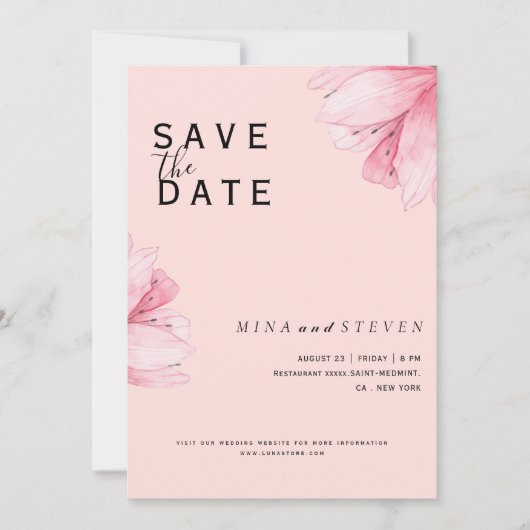 Save The Date Mariage Romantique Floral Rose Moderne  (Devant)