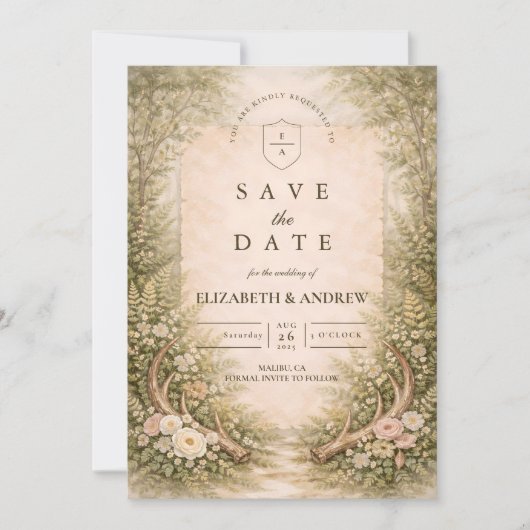 Save The Date Mariage Romantique Forêt de Bois (Devant)