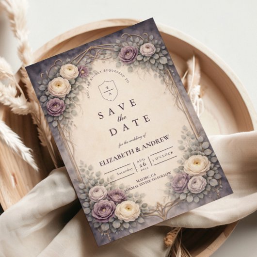 Save The Date Mariage Romantique Gothique aux Fleurs Pastel