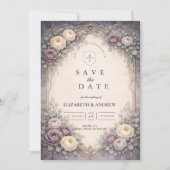 Save The Date Mariage Romantique Gothique aux Fleurs Pastel (Devant)