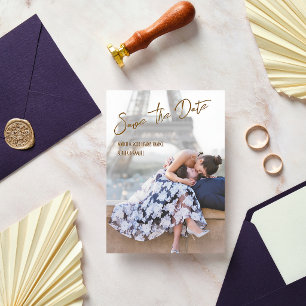 Save The Date Mariage Romantique Moderne Paris Eiffel Couple Pho