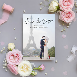 Save The Date Mariage Romantique Moderne Paris France Couple Pho