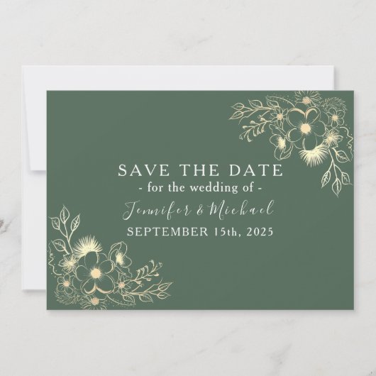 Save The Date Mariage Romantique Olive Vert Sauvez La Date (Devant)