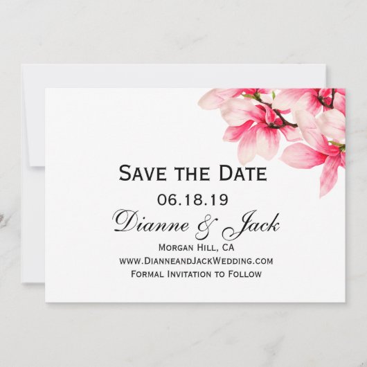 Save The Date Mariage romantique rose Magnolia Enregistrer la da (Devant)