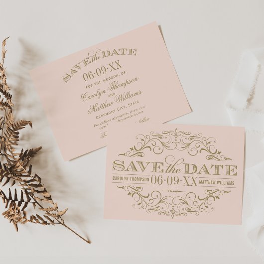 Save The Date Mariage Romantique Rose Pêche Or Flourish