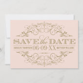 Save The Date Mariage Romantique Rose Pêche Or Flourish (Devant)