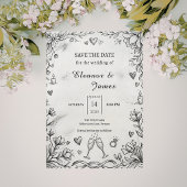 Save The Date Mariage Romantique Rustique Dessiné à la Main
