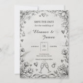Save The Date Mariage Romantique Rustique Dessiné à la Main (Devant)