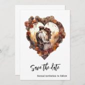 Save The Date Mariage Romantique Steampunk Cœur (Devant / Derrière)