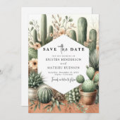 Save The Date Mariage romantique Wild West Cactus (Devant / Derrière)