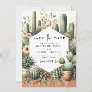 Save The Date Mariage romantique Wild West Cactus