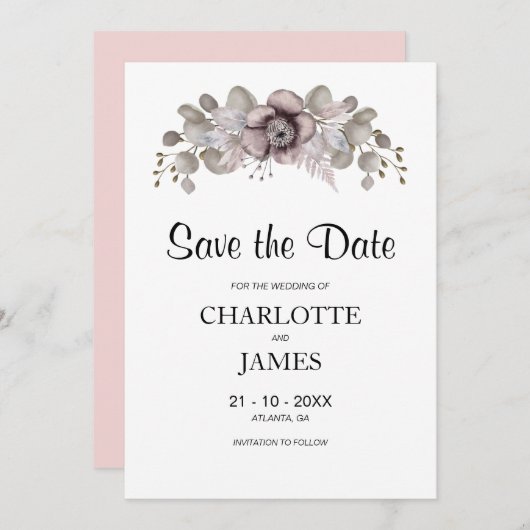 Save The Date Mariage rose (Devant / Derrière)