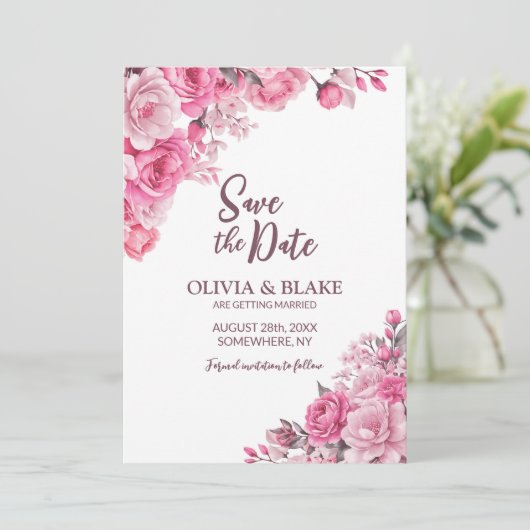 Save The Date Mariage rose (Debout devant)